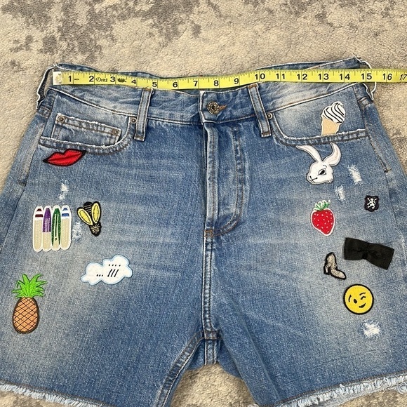 Mauro Grifoni Patched Denim Cut Off Shorts High Rise Italy Button Fly Sz 28 - Picture 9 of 12
